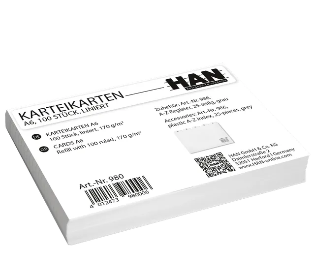 han-croco-karteikarten-din-a6-liniert-wei-100-blatt image 1