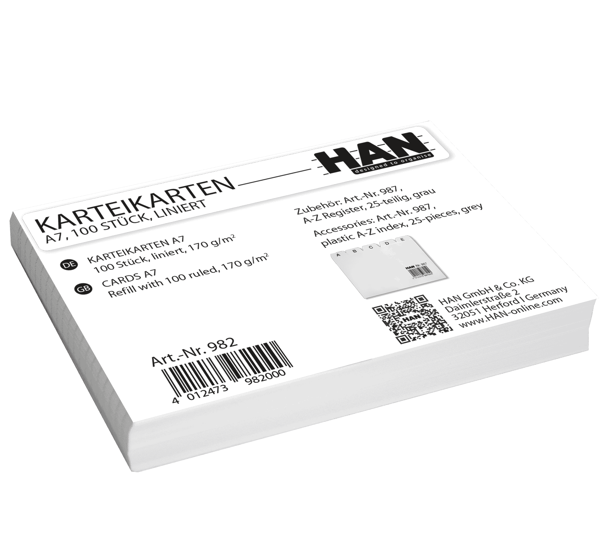 han-croco-karteikarten-din-a7-quer-wei-liniert-100-blatt image 1