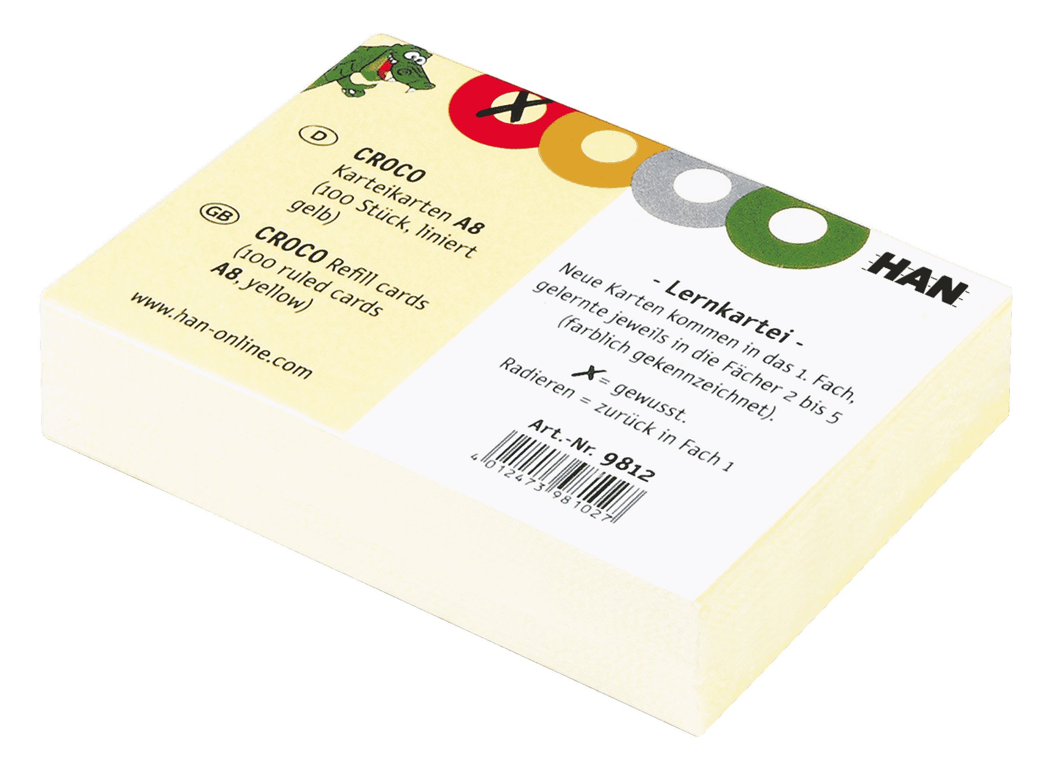 han-croco-karteikarten-a8-quer-gelb-liniert-100-blatt image 1