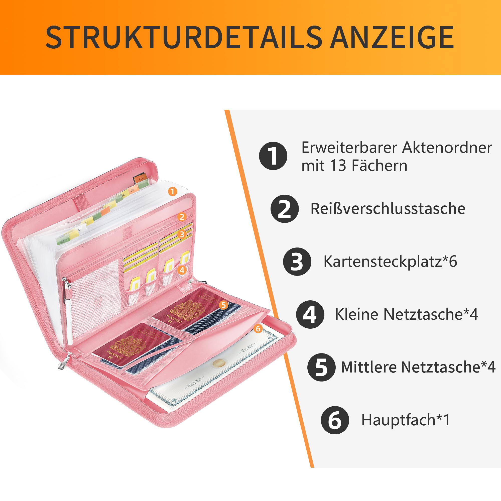 jundun-fireproof-f-chermappe-a4-13-f-cher-dokumentenmappe-rosa image 2