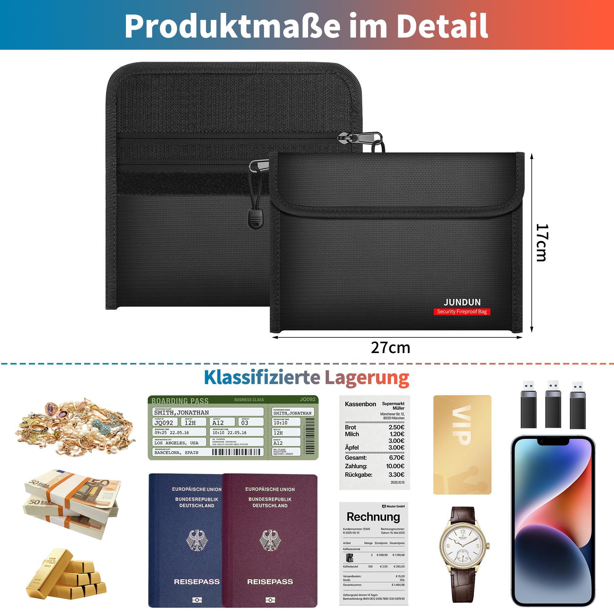 jundun-fireproof-dokumententasche-27x17cm-2er-pack-schwarz image 7