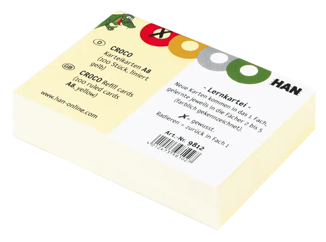han-croco-karteikarten-a8-quer-gelb-liniert-100-blatt image 1