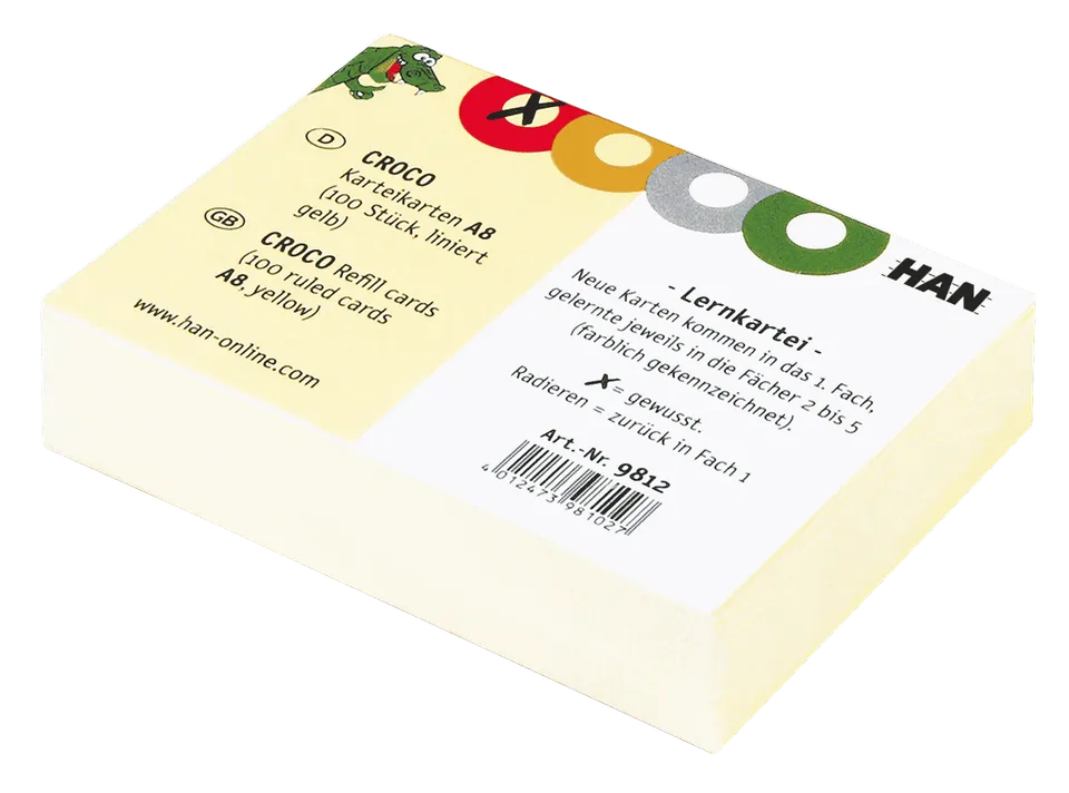 han-croco-karteikarten-a8-quer-gelb-liniert-100-blatt image 1